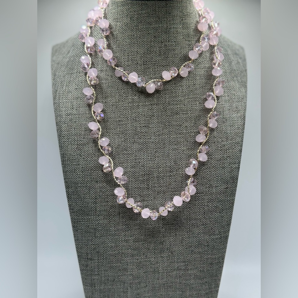 Sparkling Crystal Pink Beaded Necklace with Silver Details XL